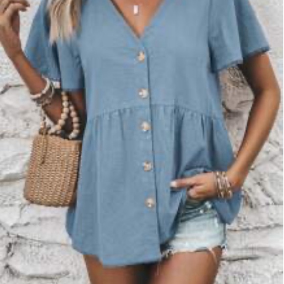 SHEIN Light Blue Blouse - Picture 1 of 9